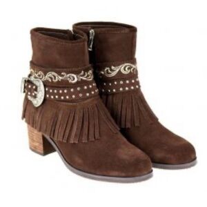 Montana West Trinity Ranch Brown Suede Fringe Ankle Boots SZ 10 Western NWOT
